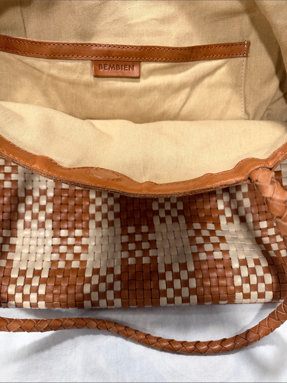Bembien Tan & Cream Woven Leather Tote